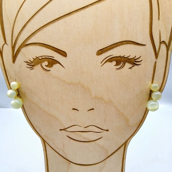 Vintage Sage Moonglow Crescent Earrings, Graduated Triple Drop Ear Climber Style - Picture 1 of 4